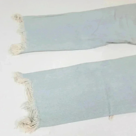 Free People Maggie Straight Leg Mid Rise Distressed Denim Jeans Paradise Blue - Picture 14 of 15